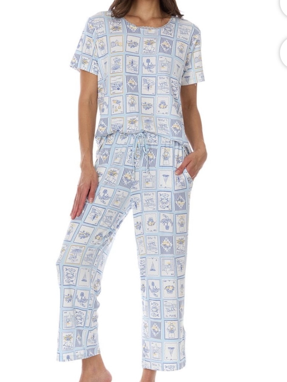 Flora Nikrooz Blue and White Printed Capri Pajama Pants